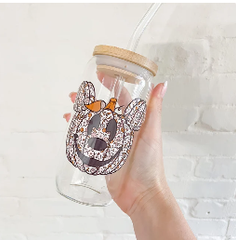 Fall vibes; halloween; iced coffee glass